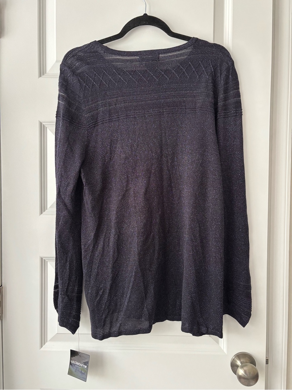 Liz Claiborne Metallic Sparkle Knit Blouson Crew Sweater XL NWT